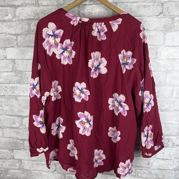 Old Navy Button Front Peasant Blouse Size XXL Vibrant Red Pink Floral Boho - Picture 4 of 12